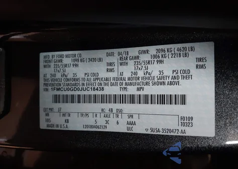 2018 Ford Escape Se from USA, damaged, VIN 1FMCU0GD0JUC18438
